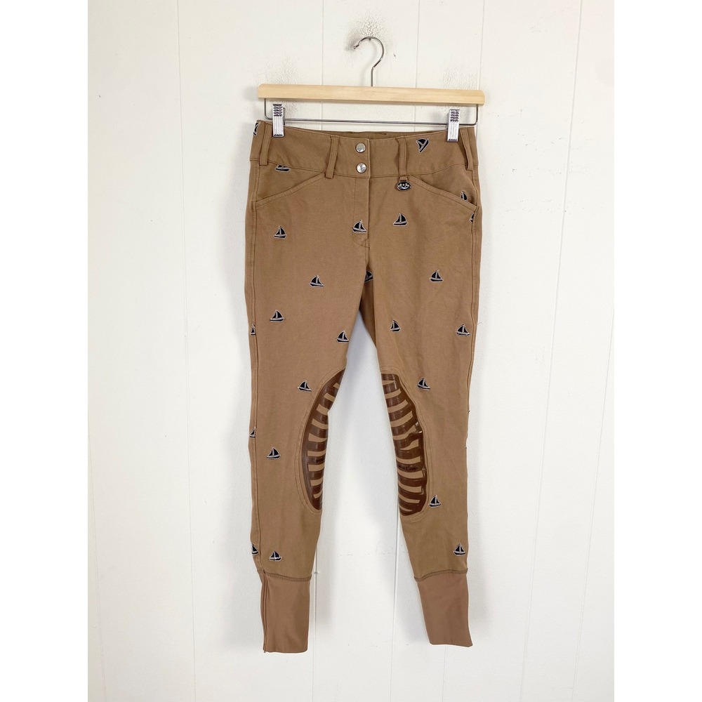 Equine Couture Boats Breeches Putty Tan Sailboat Embroidered Riding Pants 26